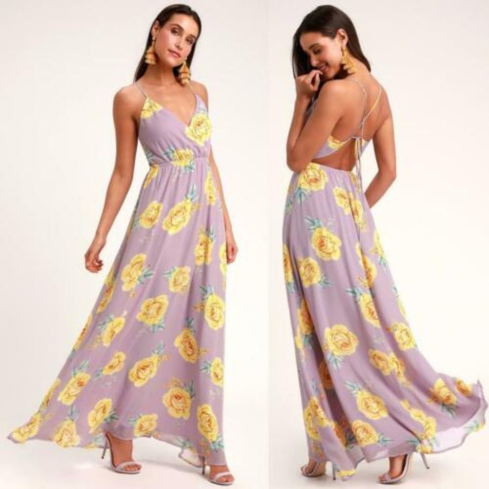 Lulu's Lavender and Yellow Floral Maxi Dress